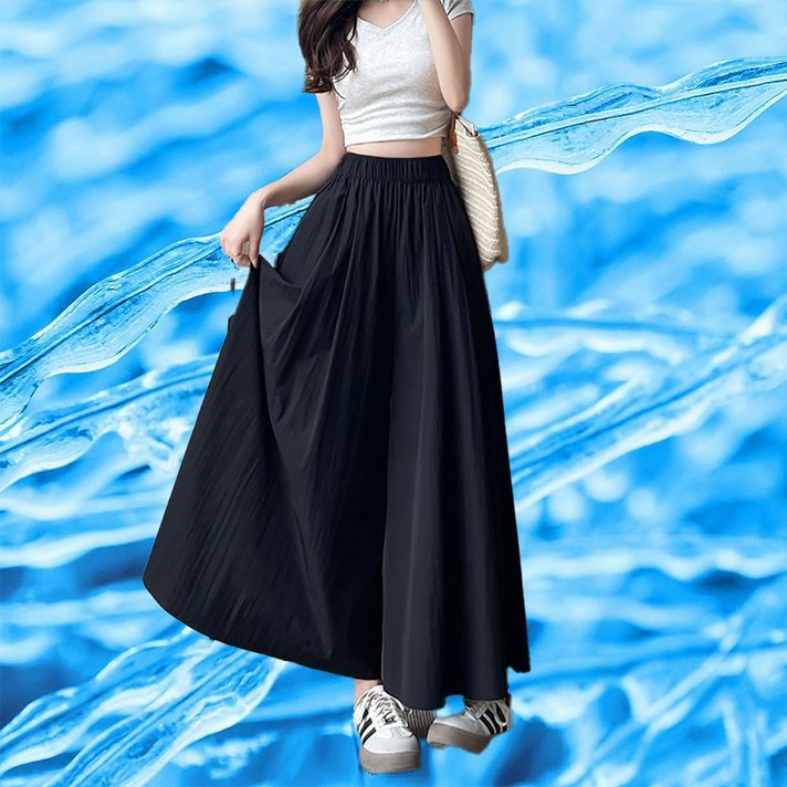 뮤온드 달라붙지 않는 시원한 와이드 롱 치마바지 밴딩 팬츠