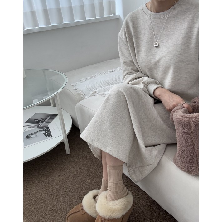 made 국내제작 2가지기장 맨투맨 원피스 키작녀 가을 겨울 롱 원피스 임부복 빅사이즈