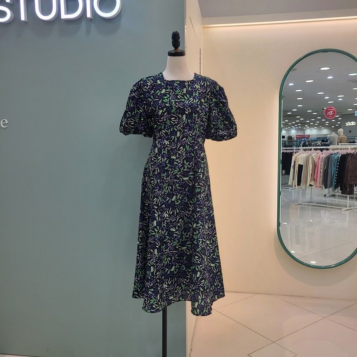 수스 꽃프린트 퍼프 원피스 S262BOP451블랙YS