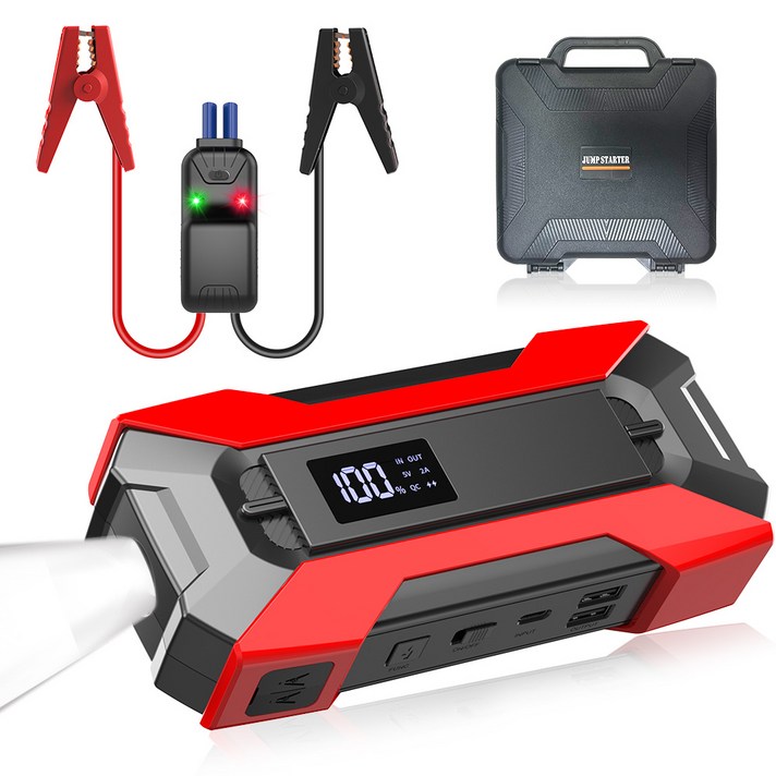 대용량 12V 차량용 점프스타터 오토바이 화물차 전기차 차량용 점프스타터 휴대용 LED 조명 점프스타터 보조배터리 14800mAh, 1개 대용량 12V 차량용 점프스타터 오토바이 화물차 전기차 차량용 점프스타터 휴대용 LED 조명 점프스타터 보조배터리 14800mAh, 1개