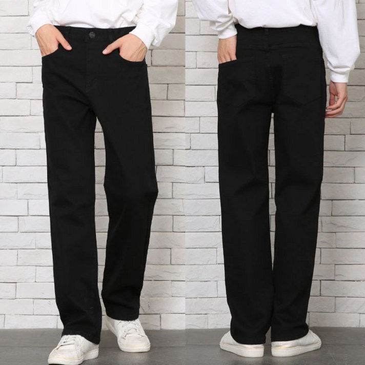 남자청바지 노멀 일자핏 올블랙 스판데님