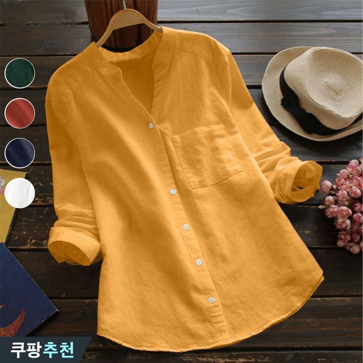 완전 편한 3XL까지 여성 린넨 브이넥 솔리드 남방 블라우스 빅사이즈 추천 루즈핏 통기성 면 마 오버핏 긴소매 부드러운 사계절 캐주얼 모던 단색 옐로 흰색 오픈카라 여성용 셔츠