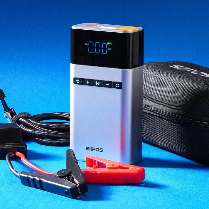 시포스 듀얼포스 점프스타터 차량용 공기압주입기 겸용 점프스타트 휴대용 밧데리 자동차 방전 SJA14, 1개, 12400mAh