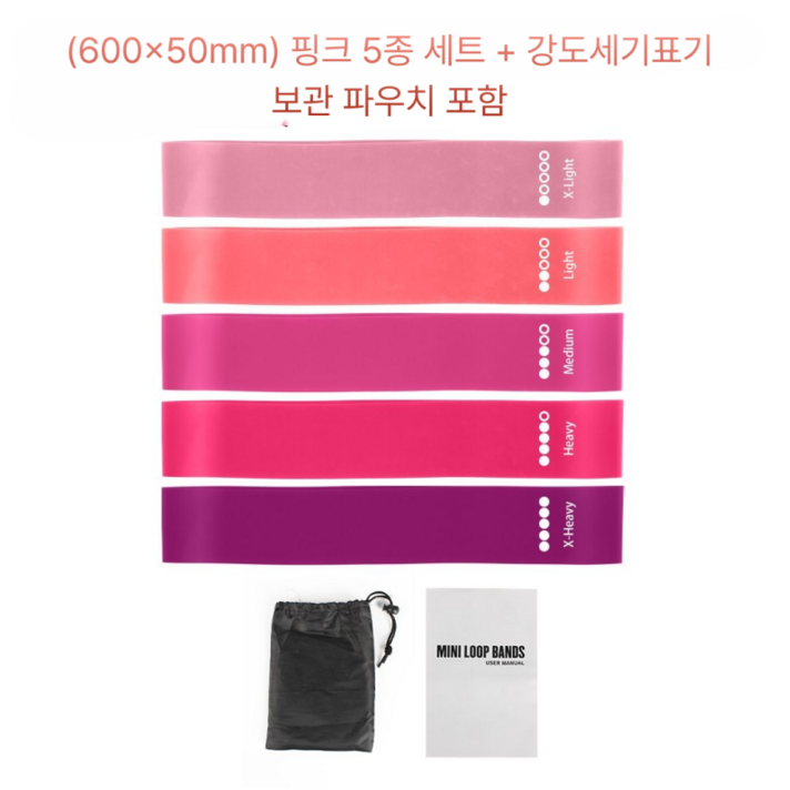 스포츠 라텍스 운동 루프밴드 5종세트 스쿼트밴드 힙밴드 탄성저항 고무밴드