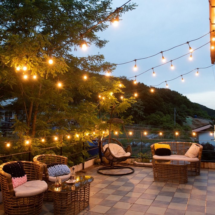 방수 파티라이트 전구세트 카페 스트링 라이트 오징어등 7구 10구 20구 30구 40구 야외 줄조명 알전구 220V, 전구색, 40개