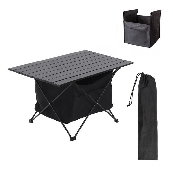 알루미늄 경량 휴대용 접이식 캠핑 롤테이블  수납백  가방, 블랙