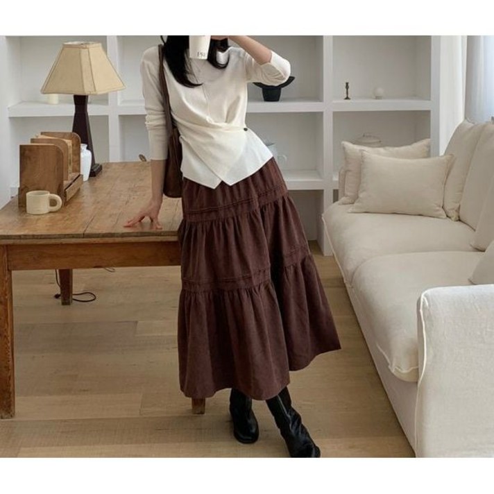 플라스틱아일랜드 티어드 셔링 스커트PR7OS901 2color