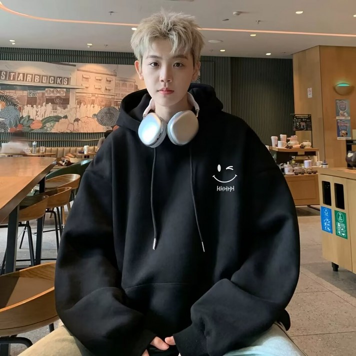 투니스 남성 루즈핏 프린팅 긴소매 후드 티셔츠