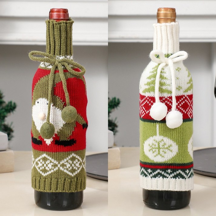 EGMI 크리스마스 와인 샴페인 술병 니트 커버 2P