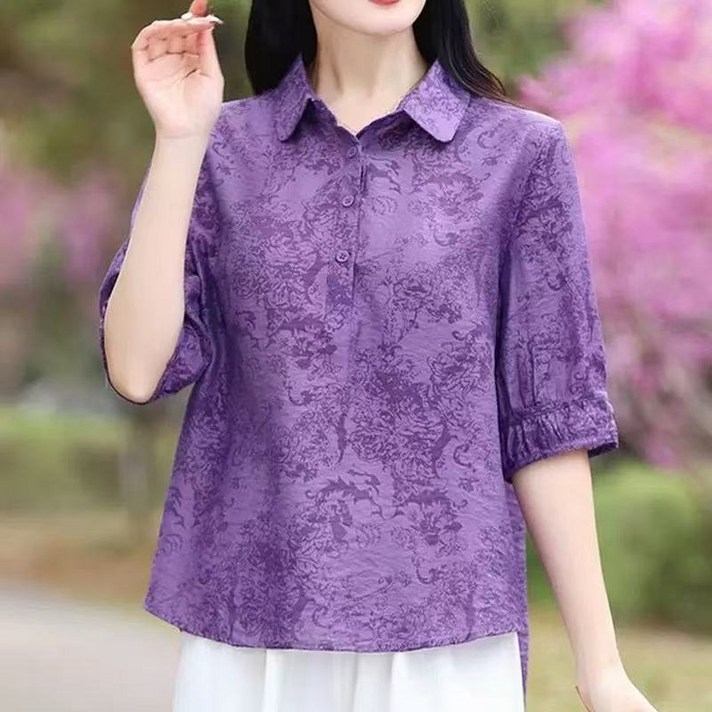 swygsqql 여름블라우스 셔츠 여성반팔 블라우스 루즈핏 엄마옷 중년옷 할머니옷 반팔 5부블라우스