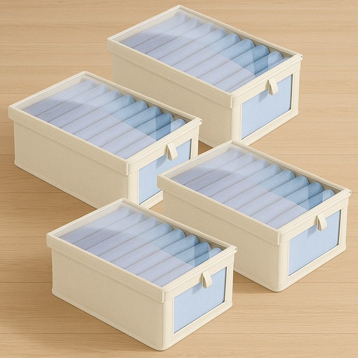 디모어 투명 커버 분리 수납 옷장 다용도 정리함, 4개, 아이보리