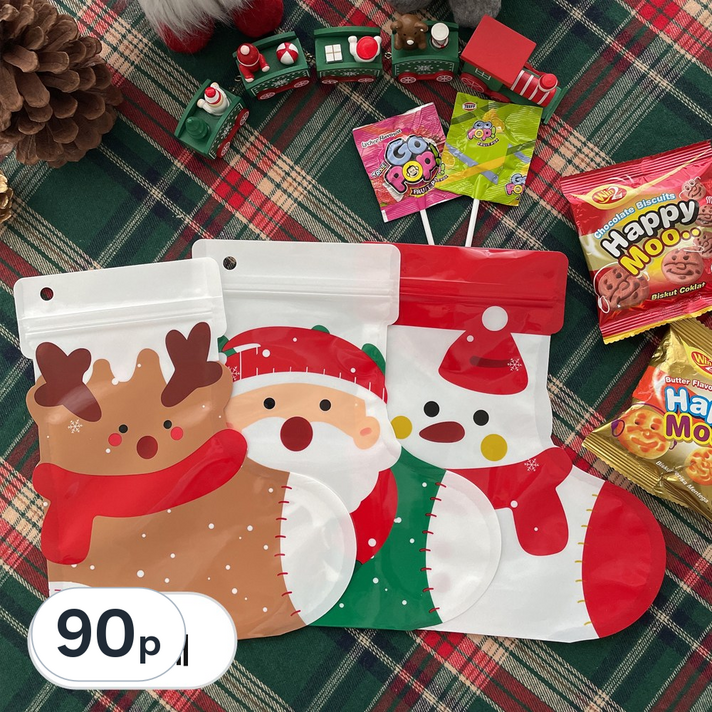 크리스마스 양말 지퍼백 포장 봉투 선물 구디백 단체 선물 비닐 포장지, 90p