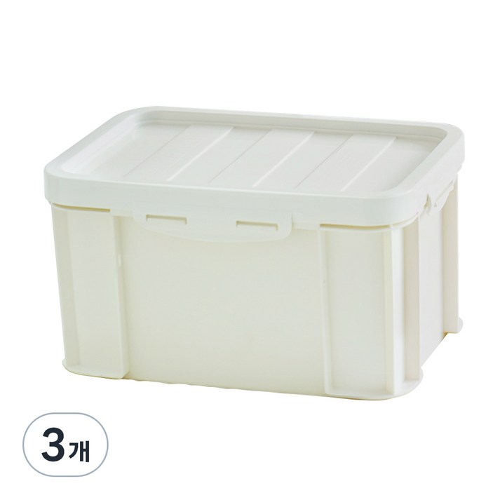 플라팜 국내 제조 탱크 밀폐 리빙박스, 아이보리, 3개