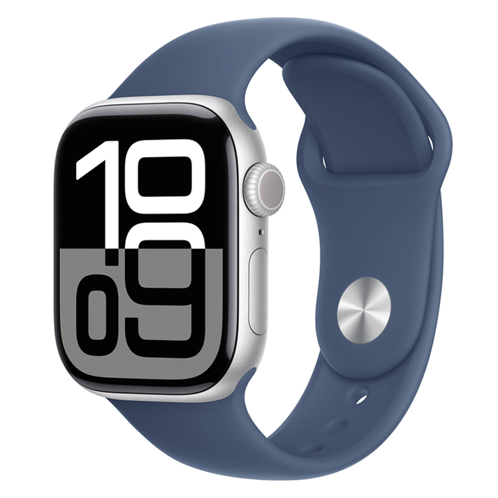 Apple 애플워치 10 GPS, 42mm, 실버 / 데님 스포츠 밴드, S/M