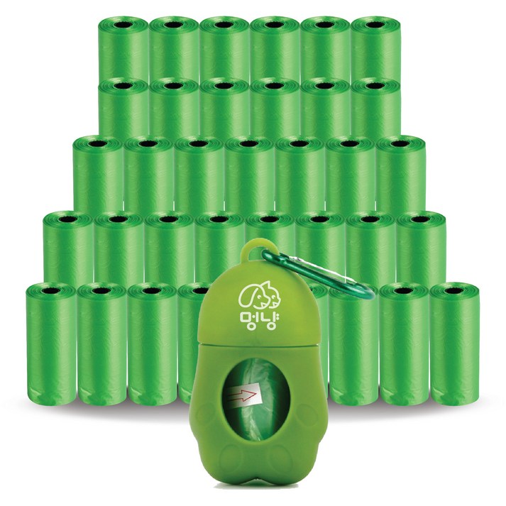 멍냥 반려동물 휴대용 배변봉투 케이스 + 리필봉투, 그린, 735개입, 1개