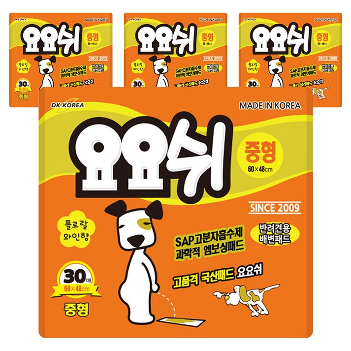 요요쉬 플러스 플로랄와인향 배변패드, 30개입, 4개