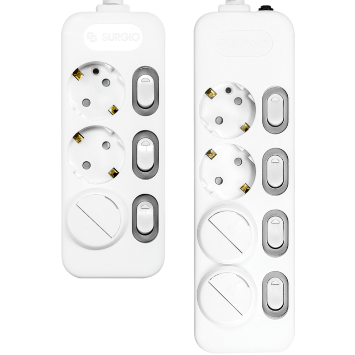 써지오 3구 + 4구 개별 멀티탭 + 안전커버, 3m, 화이트, 1세트