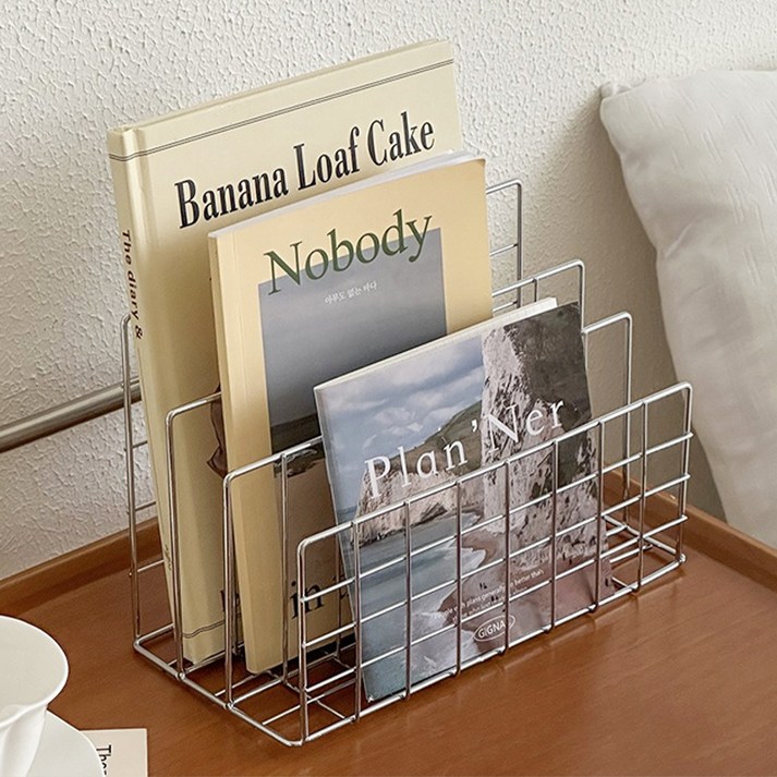 리빙공감 스텐 북트레이 스탠드 잡지 책꽂이, 실버, 3단