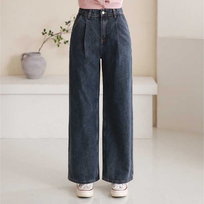 라라온 여성용 핀턱 와이드 데님 팬츠 기본 TSP2190