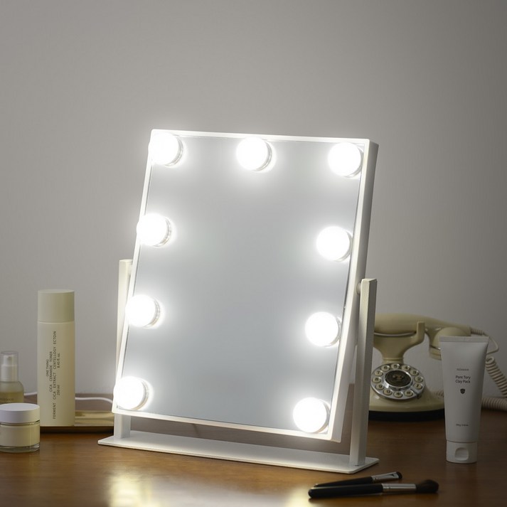 나쥬랑 메이크업 거울 LED 무선 조명 화장 거울, 화이트 나쥬랑 메이크업 거울 LED 무선 조명 화장 거울, 화이트