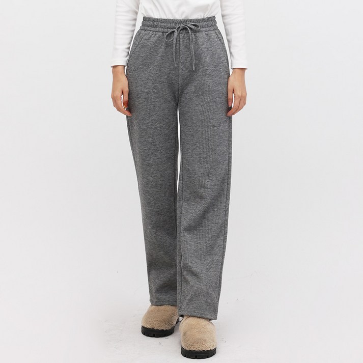 엘쏘 여성용 소프트 기모 이지웨어 밴딩 와이드 바지