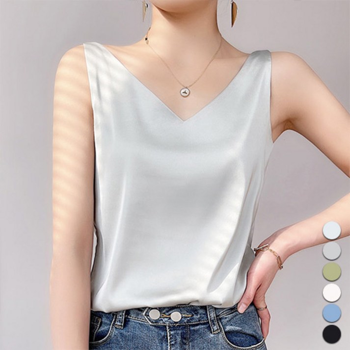 디커스텀 여름 브이넥 새틴 민소매 나시