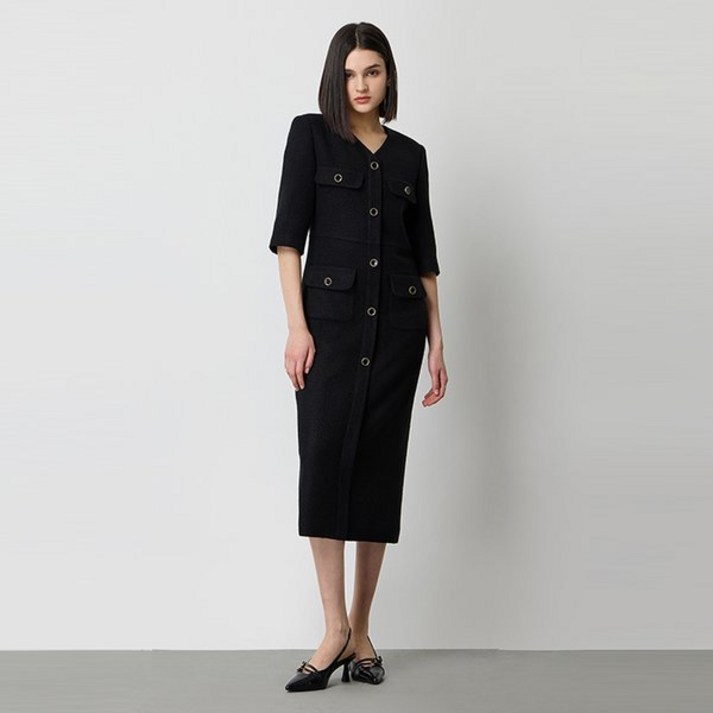 시슬리 브이넥 트위드 원피스SAOP70511BK 164177