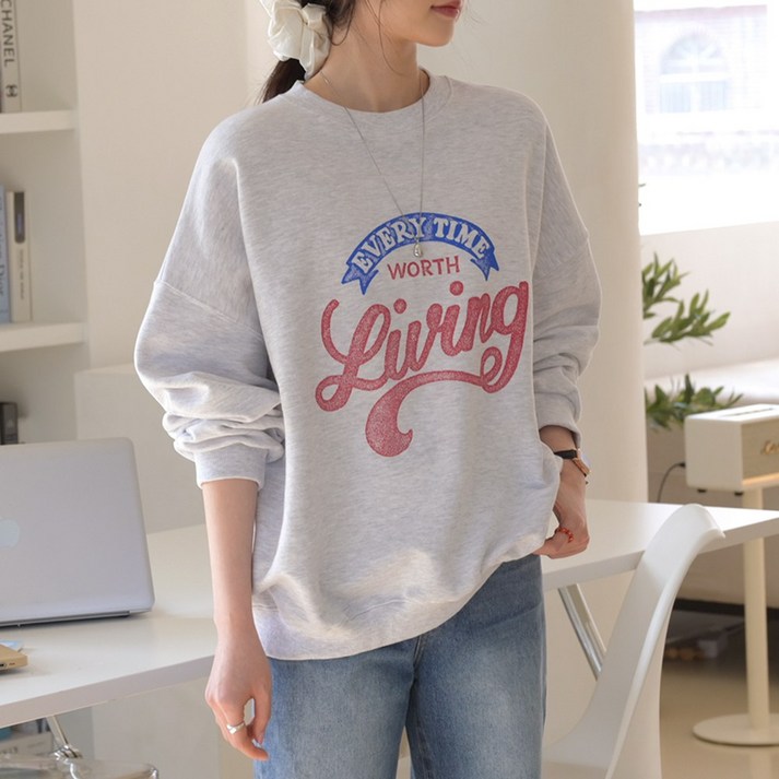 데일리앤 타이밍 여성 빅사이즈 루즈핏 봄 캐주얼 맨투맨  긴팔 티셔츠