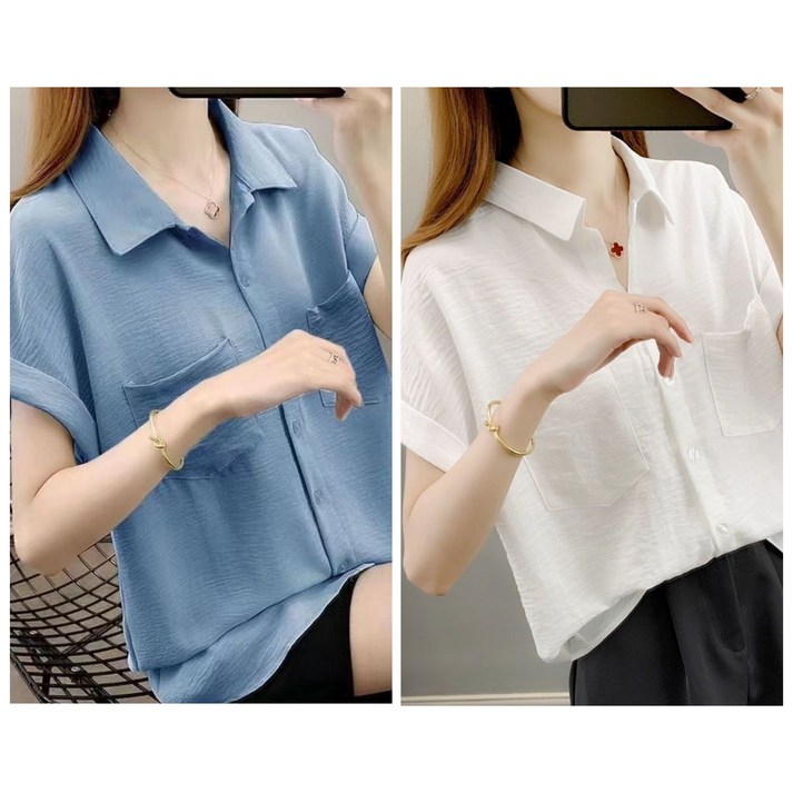 레노이 1+1 여름 심플 스타일 여성 반팔 루즈핏 빅사이즈 슬림 셔츠 블라우스