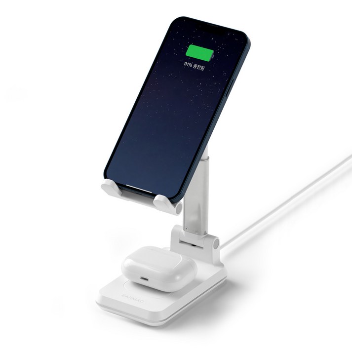 이어맥 2in1 고속충전 거치 스탠드 ESC01, white, 1개