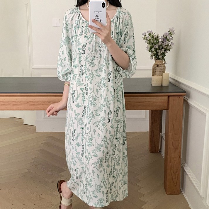 허블리 여성 여름 살랑 롱 원피스 체형커버 냉감소재 휴양지 바캉스