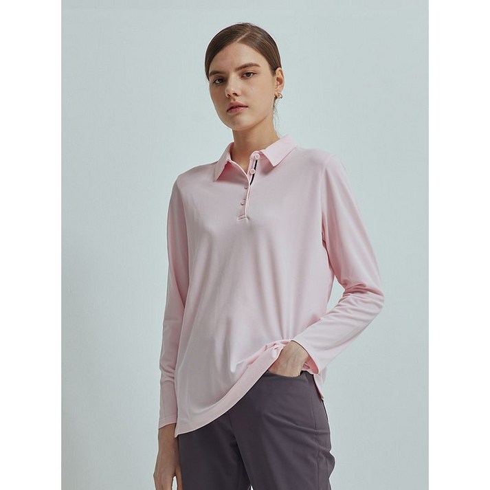 크로커다일레이디 라이트 핑크 크로커 데일리 9부 카라 티셔츠 CLCSTS904