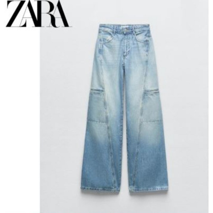세미 배기 카고 여성 블루 데님 스트레이트 팬츠 청바지 ZARA 자라 3991028 세미 배기 카고 여성 블루 데님 스트레이트 팬츠 청바지 ZARA 자라 3991028
