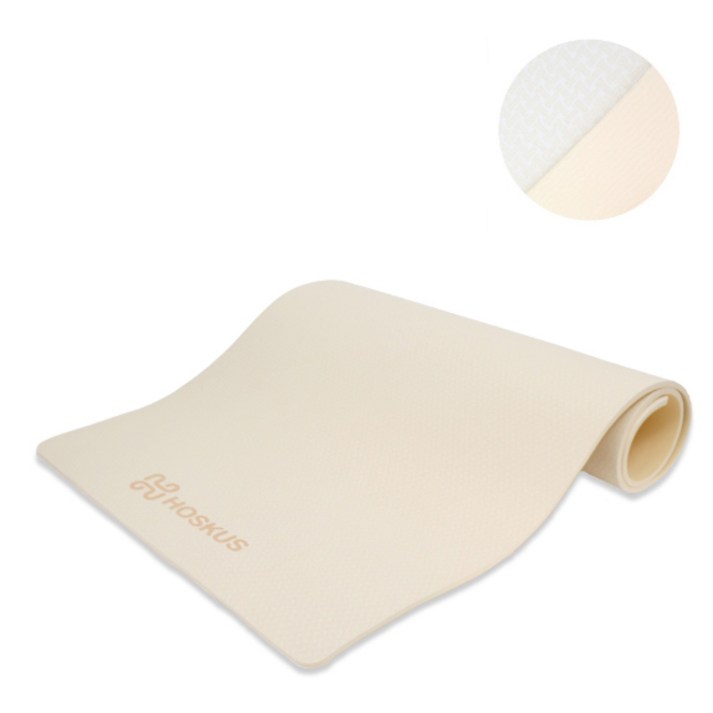 TPE 요가 운동 매트 투톤 양면 두꺼운 6mm 10mm, 퓨어베이지, 10mm, 1개
