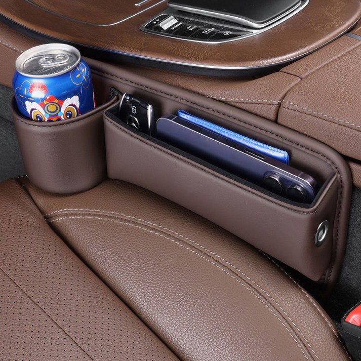 1+1 바니엘 자동차 가죽 사이드 포켓 틈새 수납함, 다크브라운 - 운전석+조수석, 1세트