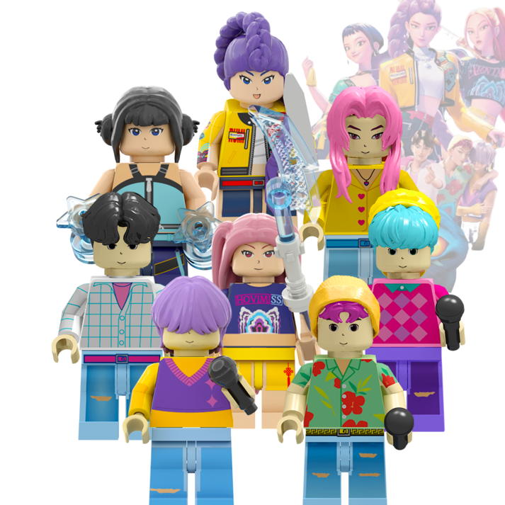 FunKKU 케이팝 데몬 헌터스+사자 보이즈 캐리터 피규어 블록 8종 블럭세트, 1세트