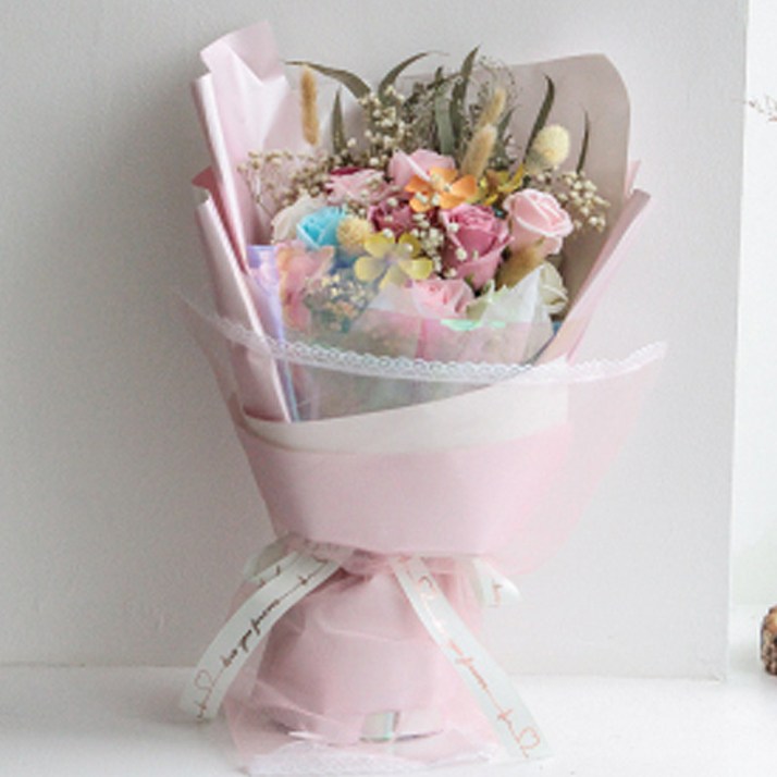휴드 조화 사랑듬뿍 비누꽃다발, 핑크