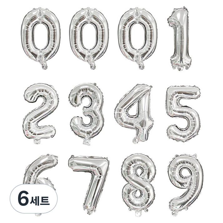 인블룸 은박 숫자 파티풍선 12p 세트, 실버, 6세트