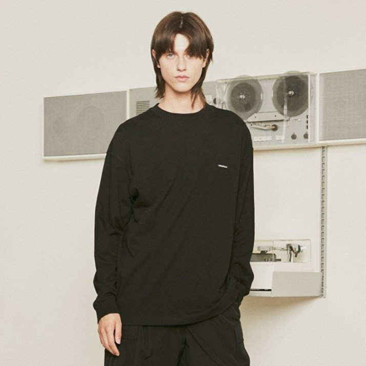 빈트릴 옐로우 테이핑 해시태그 오버핏 롱슬리브 티셔츠 BA231TL002