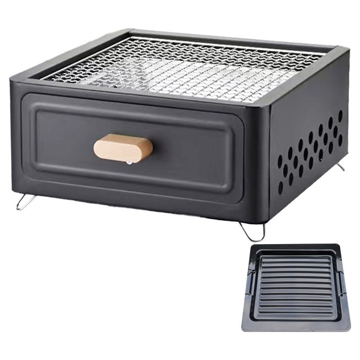 지피니 듀얼 캠핑 그릴 휴대용 구이 화로  전용 법랑 구이판 세트, 1세트