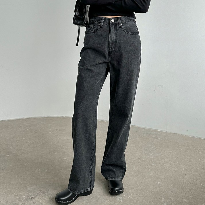 플랜데이 여성용 롱미디움숏 기장 고니 세미와이드 데님팬츠