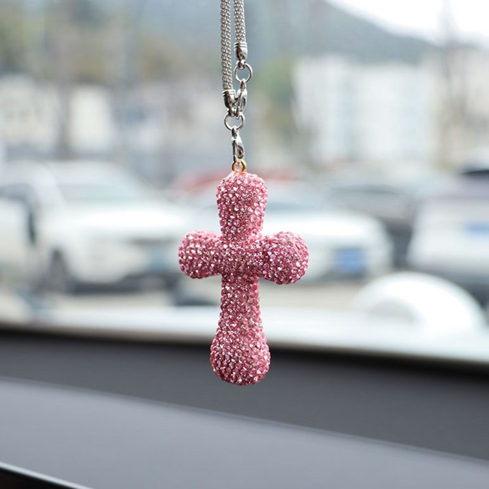 오토크루 차량용 크리스탈 큐빅 룸미러 십자가 펜던트