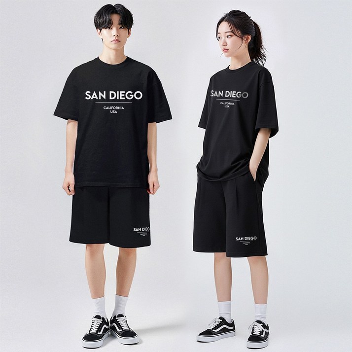 [SET] 샌디에이고 오버핏 반팔+ 원턱 버뮤다 반바지