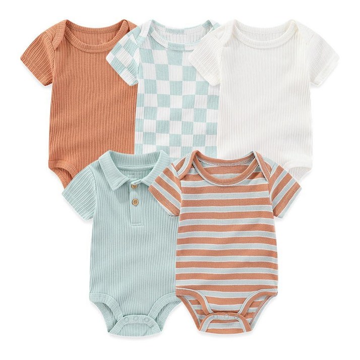 Kiddiezoom 신생아 바디수트 반소매 롬파 의류 세트 5피스, 멀티컬러8., 912개월