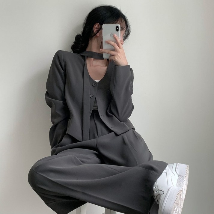 시크힐즈 벨라 스카프 브이넥 정장 자켓 + 바지 세트 12258