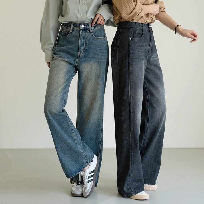 앤더데이 여성용 포인트절개 숏롱 와이드진