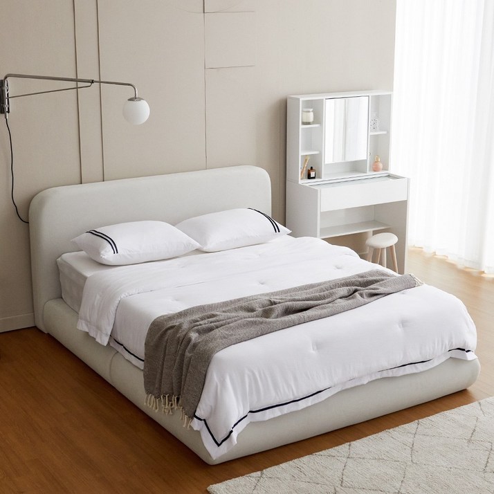 베스트리빙 신혼부부추천 무드 아쿠아텍스 페브릭침대 QK 평상형 호텔 침대프레임 매트별도  신혼가구나혼산편한침대방수원단