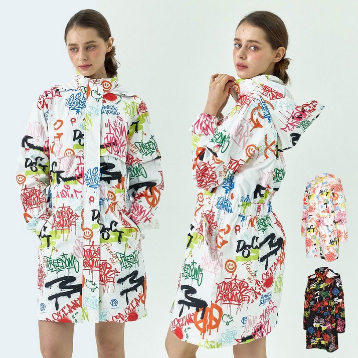 페르시안캣 그래피티 패턴 여성 골프 트렌치 레인코트P52WCT51