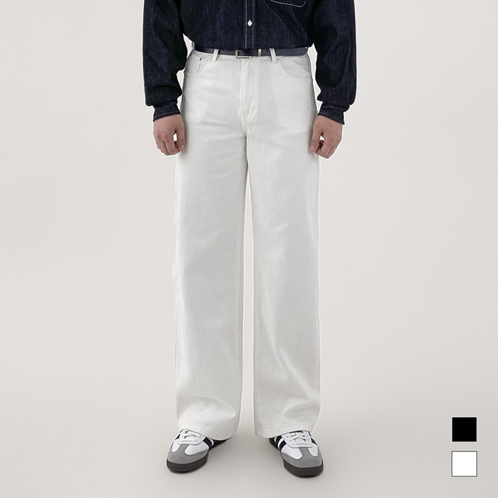 모노마인 남자 청바지 화이트진 블랙진 세미 와이드 데님 팬츠