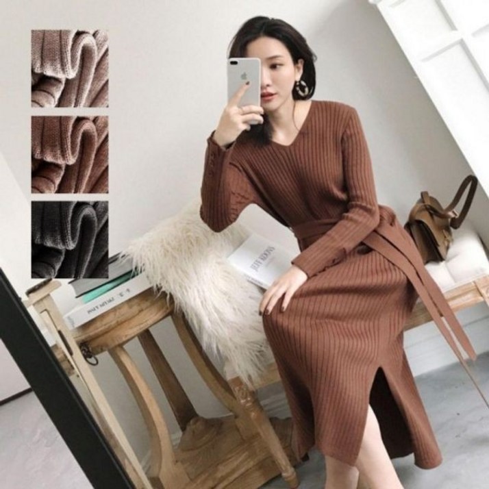 따뜻 겨울 윈터 롱치마 가을원피스 원피스 슬림핏 골지니트 니트원피스 니트